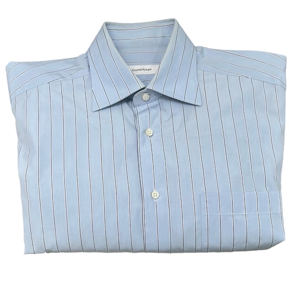 ERMENGILDO ZEGNA PORTOFINO COMFORT LIGHT BLUE W BLUE & WHITE STRIPES DRESS SHIRT